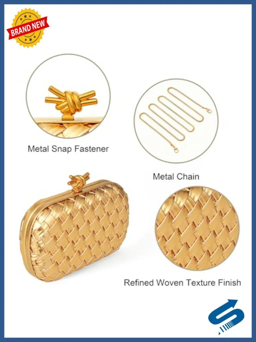 Handwoven Clutch Evening Bag Women Structured PU Leather Purse Chain Strap